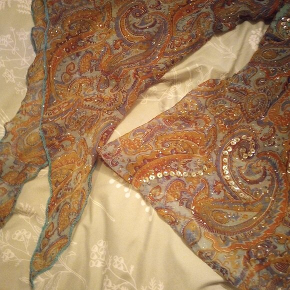 Venus top sheer v neck paisley sequin w/butterfly sleeves L New - Picture 7 of 9